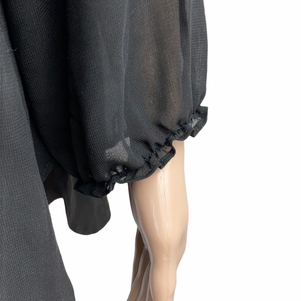 Ellen Tracy Black Sheer Sequined V-Neck Tunic Top XL High Low - Picture 5 of 9